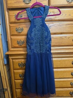 Speechless Navy Embellished High-Neck Tulle Prom Dress